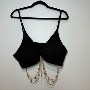 SHEIN Black Bikini Top with Gold Chain Detail